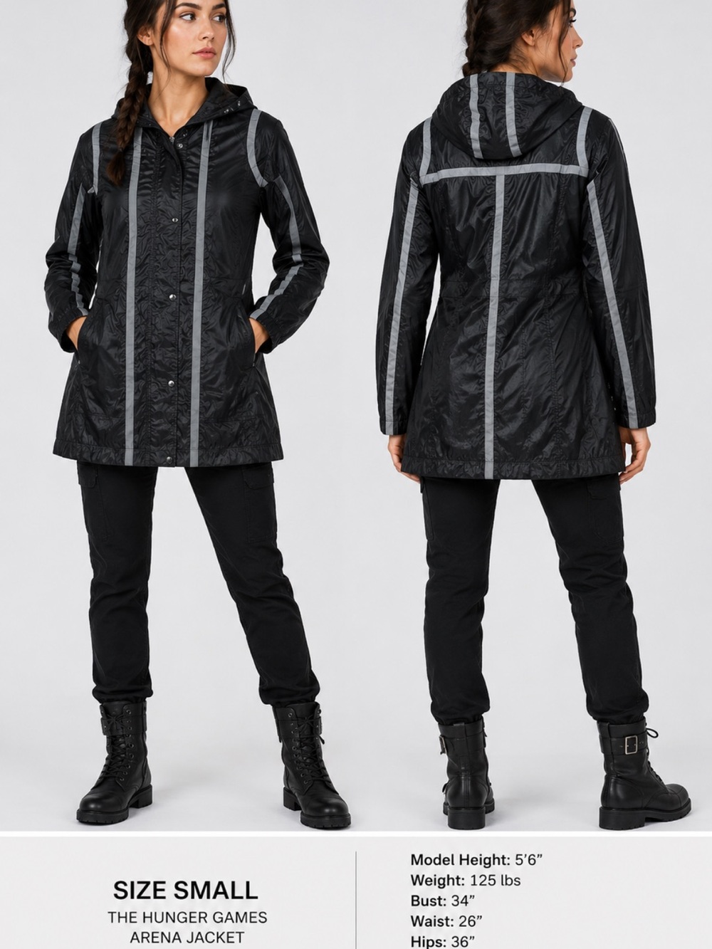 The Hunger Games Arena Jacket Black Hood Lightweight Cosplay NECA
